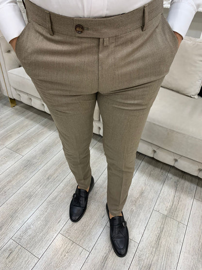 Coffee Italian Style Slim Fit Trousers - BRABION