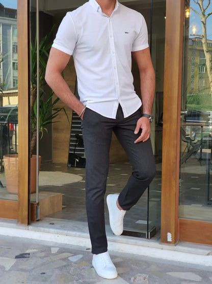 Brabion Aron White Slim Fit Short Sleeve Shirt - Versatile Elegance - BRABION