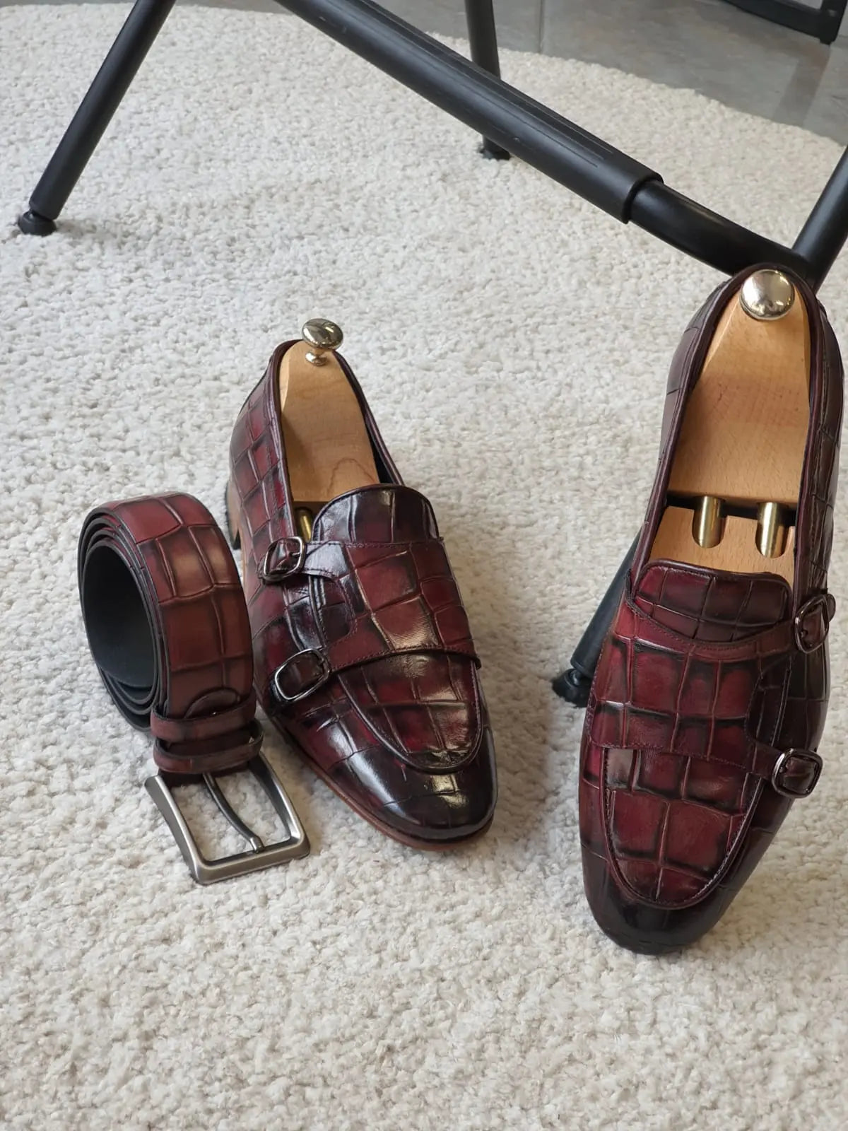 Antonio Burgundy Double Monk Strap Loafers - Redefining Elegance in Men's Footwear - BRABION