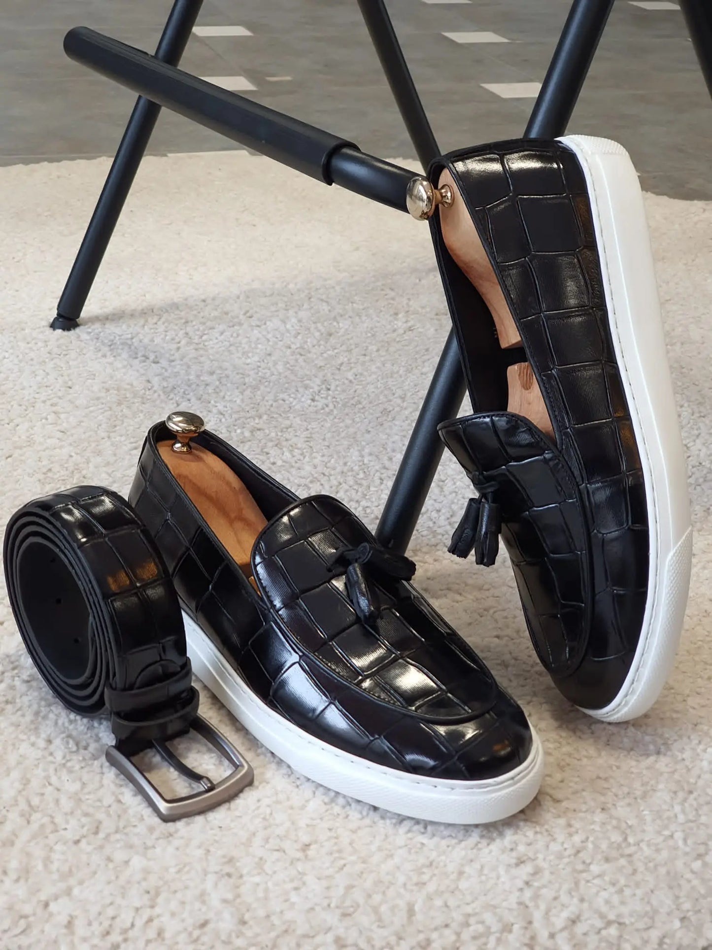 Berton Black Tassel Loafers - BRABION