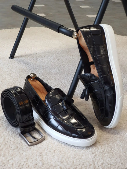 Berton Black Tassel Loafers - BRABION