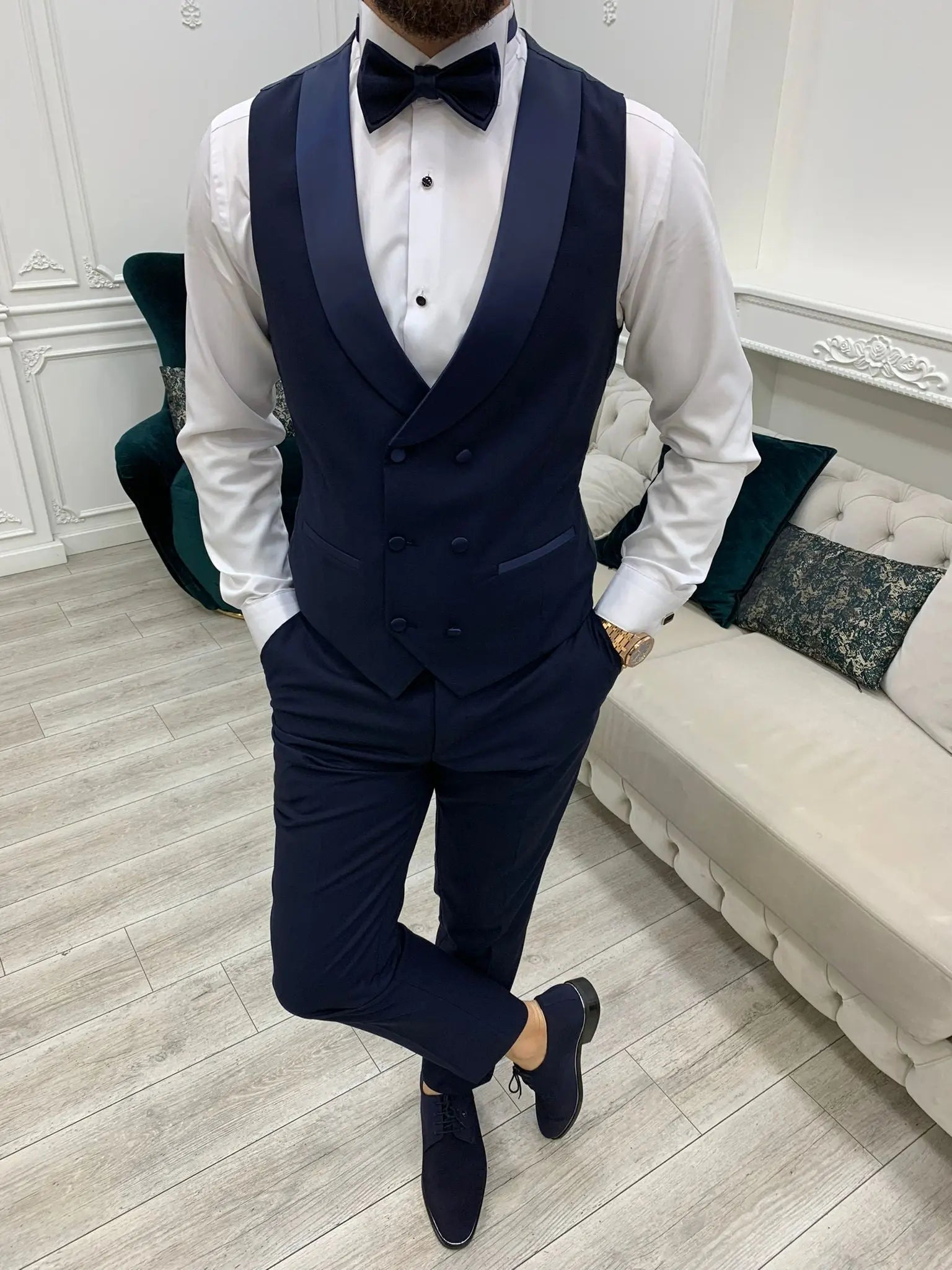 Porto Navy Blue Slim Fit Tuxedo for Timeless Elegance - BRABION