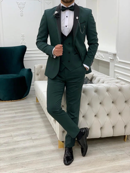 Torino Green Slim Fit Velvet Peak Lapel Tuxedo - BRABION