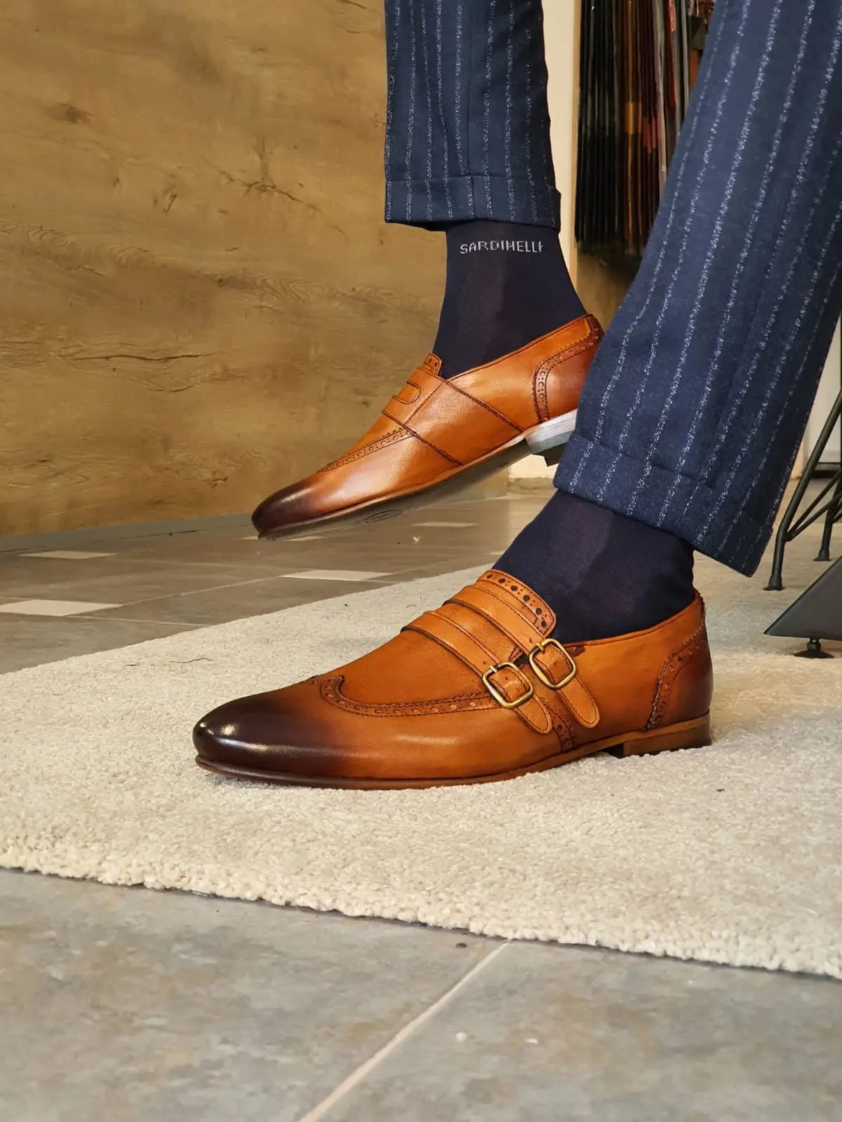 Stefano Tan Buckle Wingtip Loafers - Sophisticated Leather Footwear - BRABION