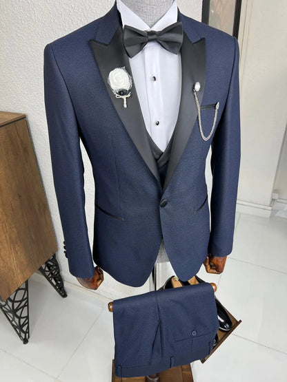 Veneta Slim Fit Dovetail Collared Navy Blue Tuxedo - BRABION