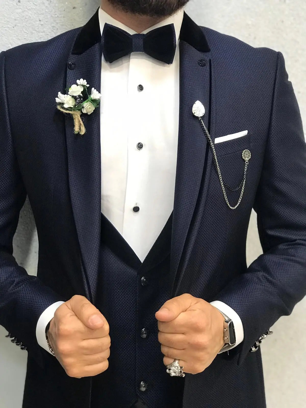Lazio Navy Blue Slim-Fit Tuxedo - BRABION