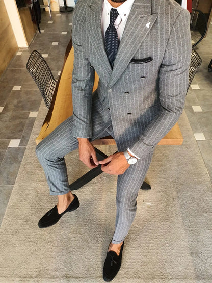 Wellington Gray Pinstripe Double Breasted Suit BOJONI