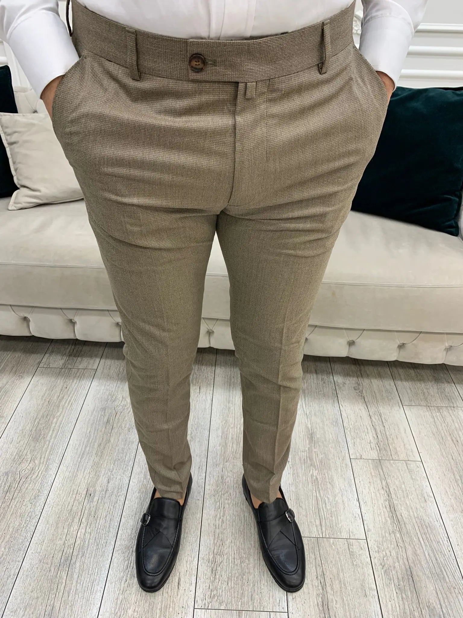 Coffee Italian Style Slim Fit Trousers - BRABION