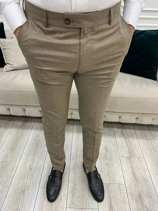 Coffee Italian Style Slim Fit Trousers - BRABION