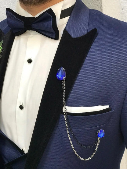 Ventura Blue Slim Fit Velvet Peak Lapel Tuxedo - BRABION