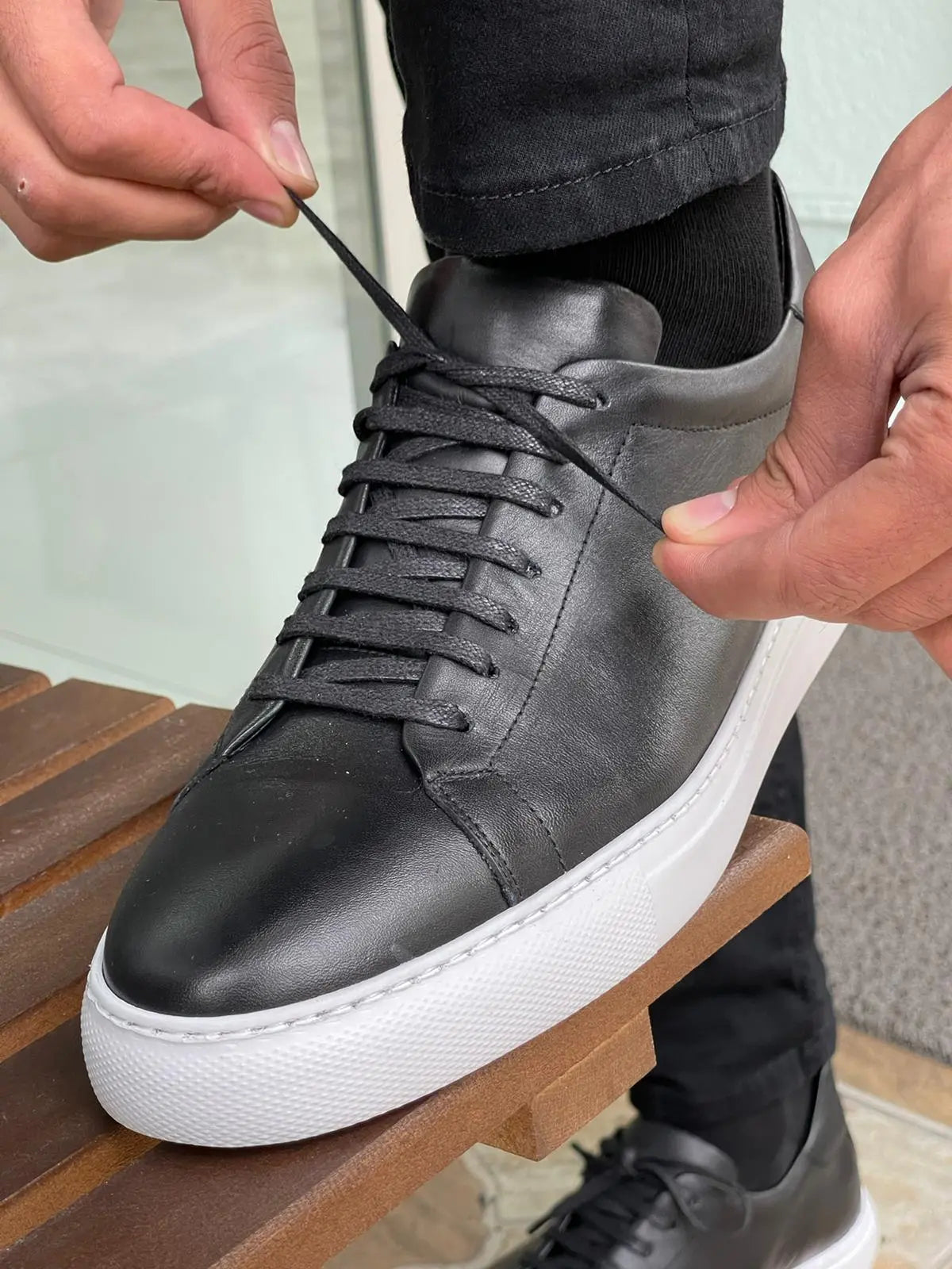 Martin Black Lace-Up Mid-Top Sneakers - Elegant Leather Footwear for Every Occasion - BRABION