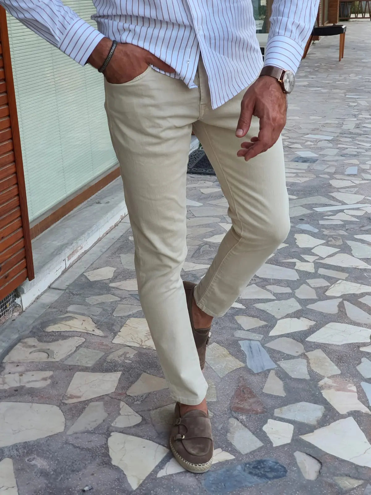 Mantova Beige Slim Fit Jeans - Versatile Comfort for Every Occasion - BRABION