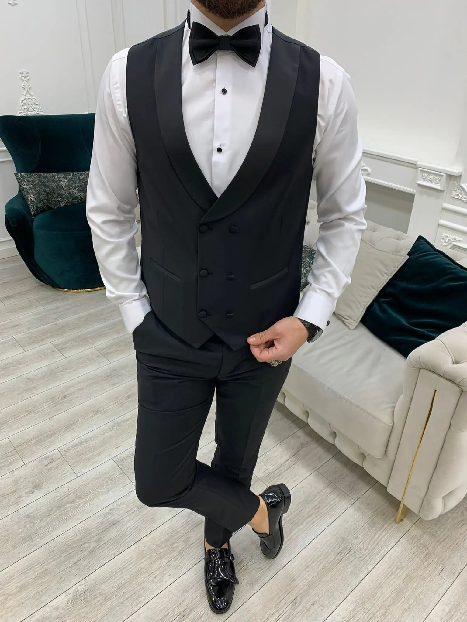 Avion Black Slim Fit Shawl Lapel Tuxedo: The Pinnacle of Formal Elegance - BRABION