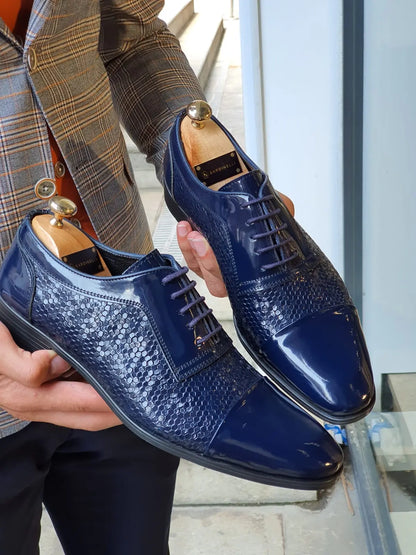 Henderson Navy Blue Wholecut Derbies - BRABION