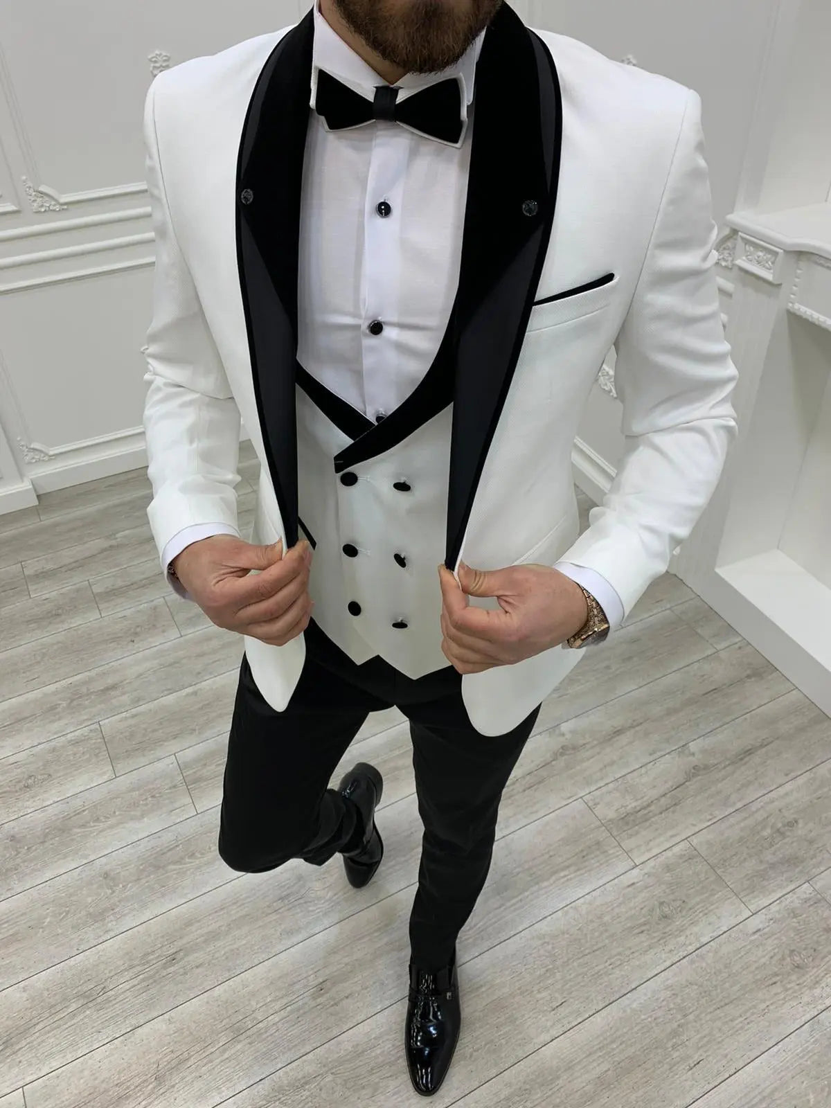 Austin White Slim Fit Shawl Lapel Tuxedo - Elevate Your Formal Look - BRABION