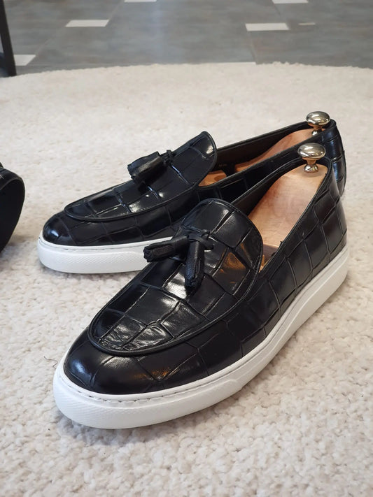 Berton Black Tassel Loafers - BRABION