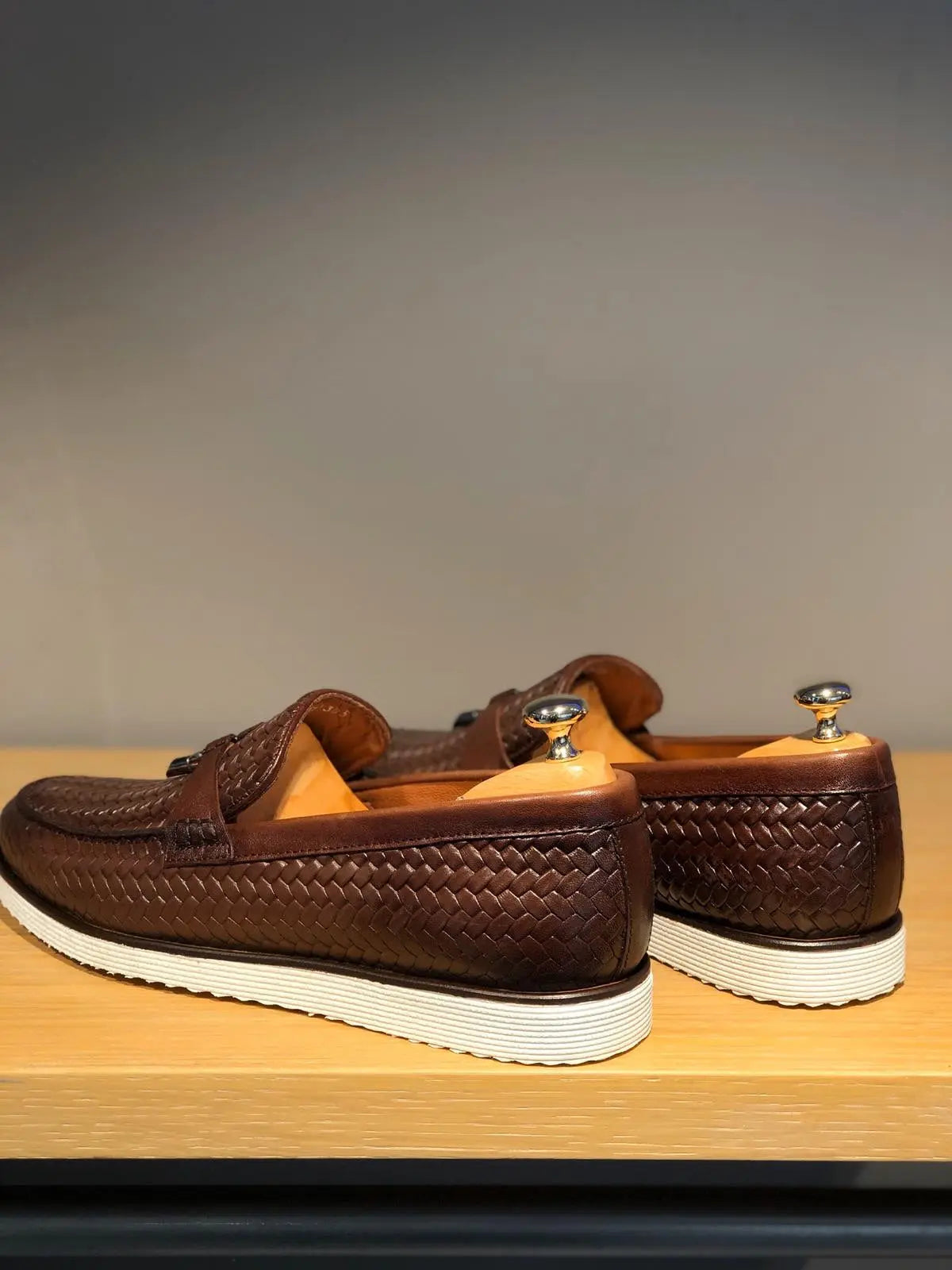 Odessa Brown Woven Leather Tassel Loafer - BRABION