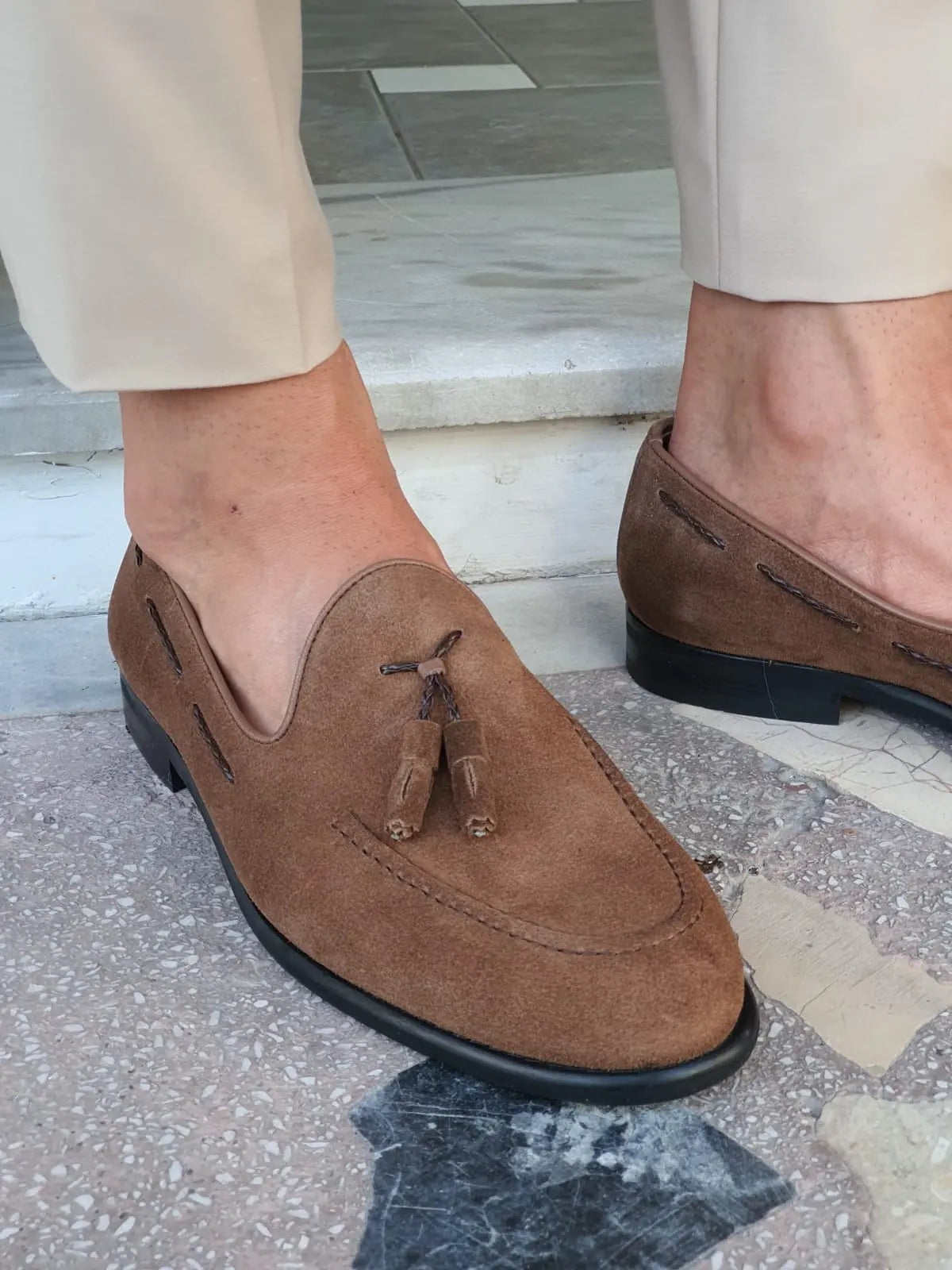 Cole Brown Suede Tassel Loafers - Elegant Comfort for Every Occasion - BRABION