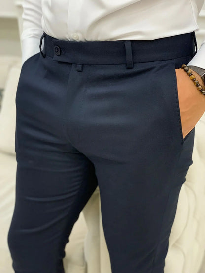 Serra Navy Blue Slim Fit Pants - The Perfect Fusion of Style and Comfort - BRABION