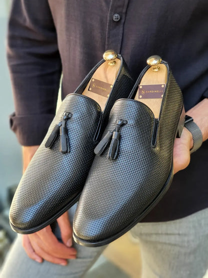Fort Worth Black Patterned Tassel Loafer - Elegant Leather Shoes for Every Occasion - BRABION