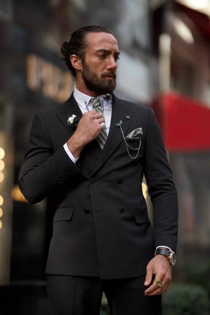 Sorento Black Slim Fit Double Breasted Pinstripe Suit brabion
