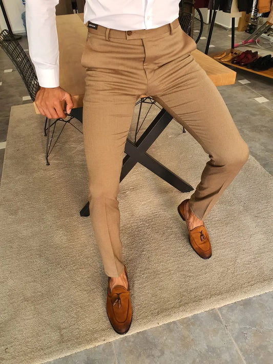 Stefano Camel Slim Fit Pants – Versatile Elegance for Every Occasion - BRABION