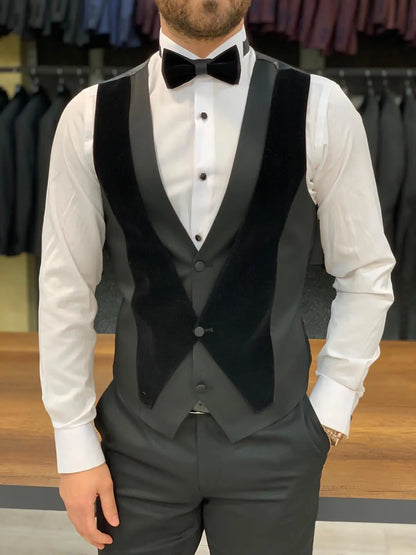 Keene Black Velvet Peak Lapel Tuxedo - The Pinnacle of Formal Elegance - BRABION