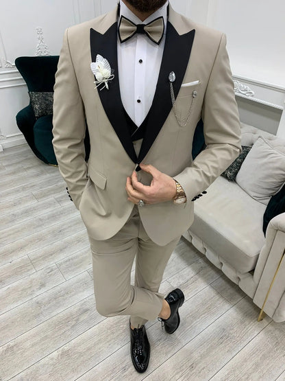 Perris Beige Slim Fit Tuxedo - Elevate Your Formal Style - BRABION