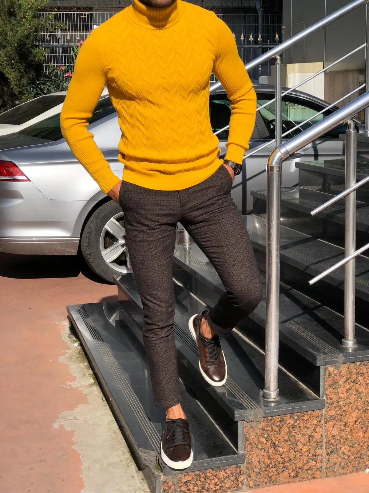 Marina Slim Fit Turtleneck Sweater in Claret Red - BRABION