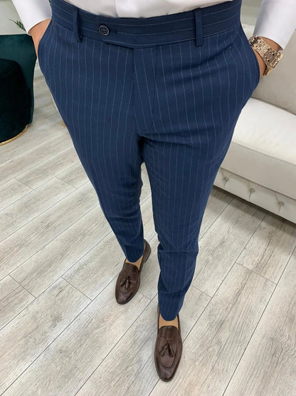 Milano Navy Blue Slim Fit Double Breasted Pinstripe Suit BOJONI
