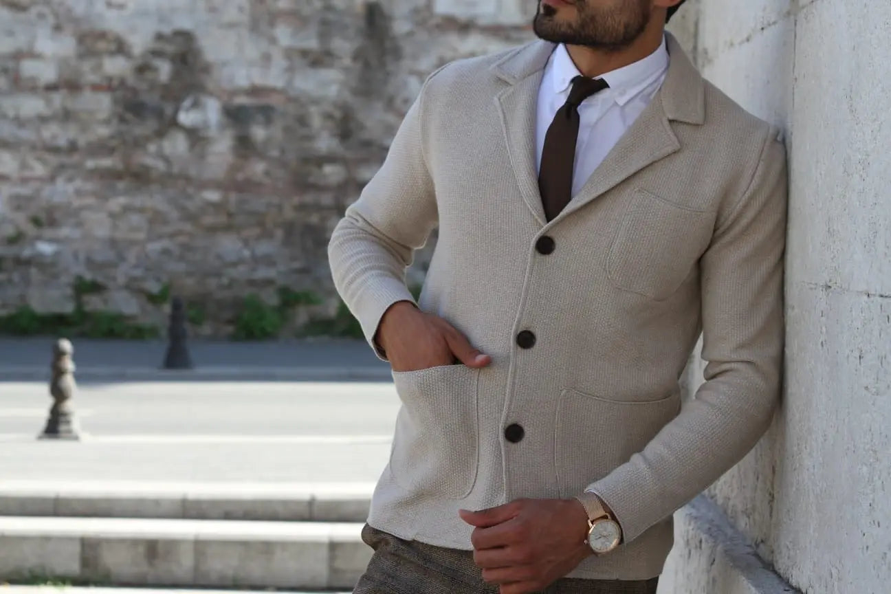 Percy Beige Slim Fit Knitwear Cardigan - BRABION