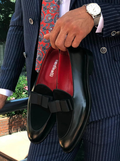 Polished Leather Sardinelli Loafers with Silk Bow - BRABION