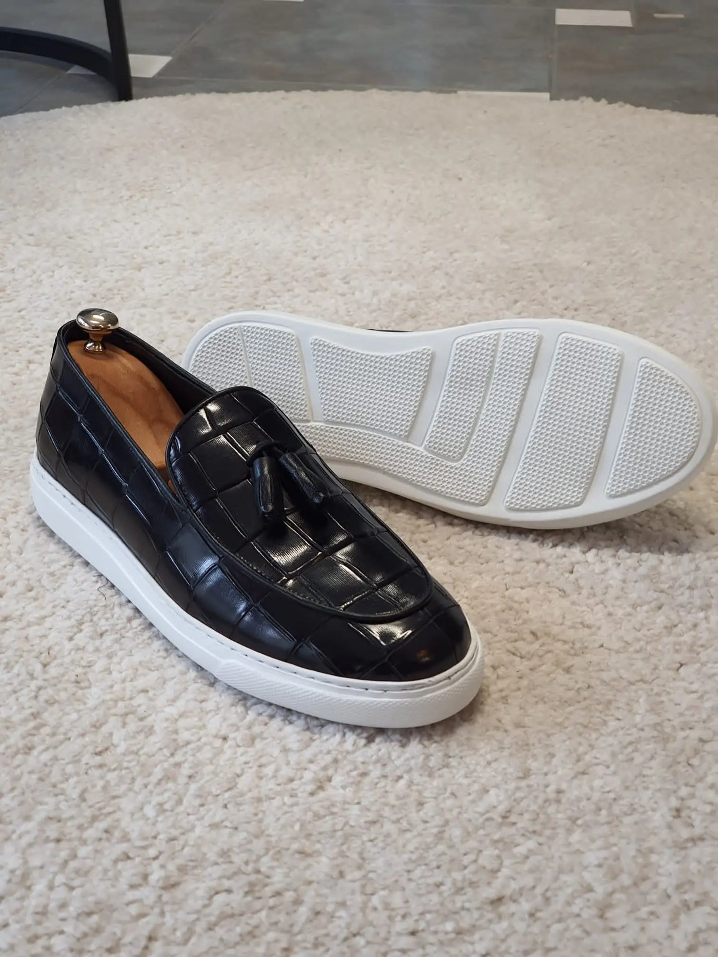 Berton Black Tassel Loafers - BRABION