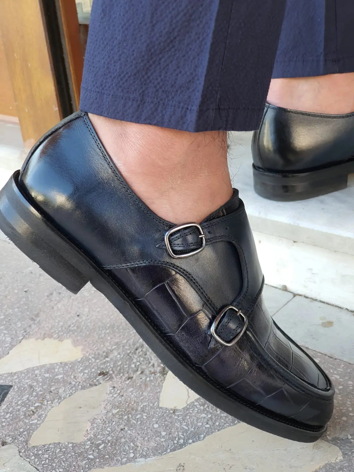 Montreal Navy Blue Monk Strap Loafers - Elegant Comfort for Every Occasion - BRABION