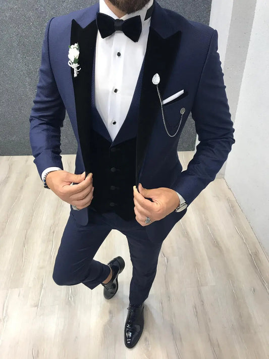 Acacia Navy Blue Patterned Tuxedo - BRABION