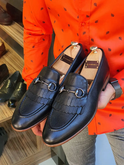 Henderson Black Kilt Bit Loafers - Elegant Leather Footwear - BRABION