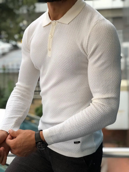 Fabros White Slim Fit Patterned Sweater - BRABION