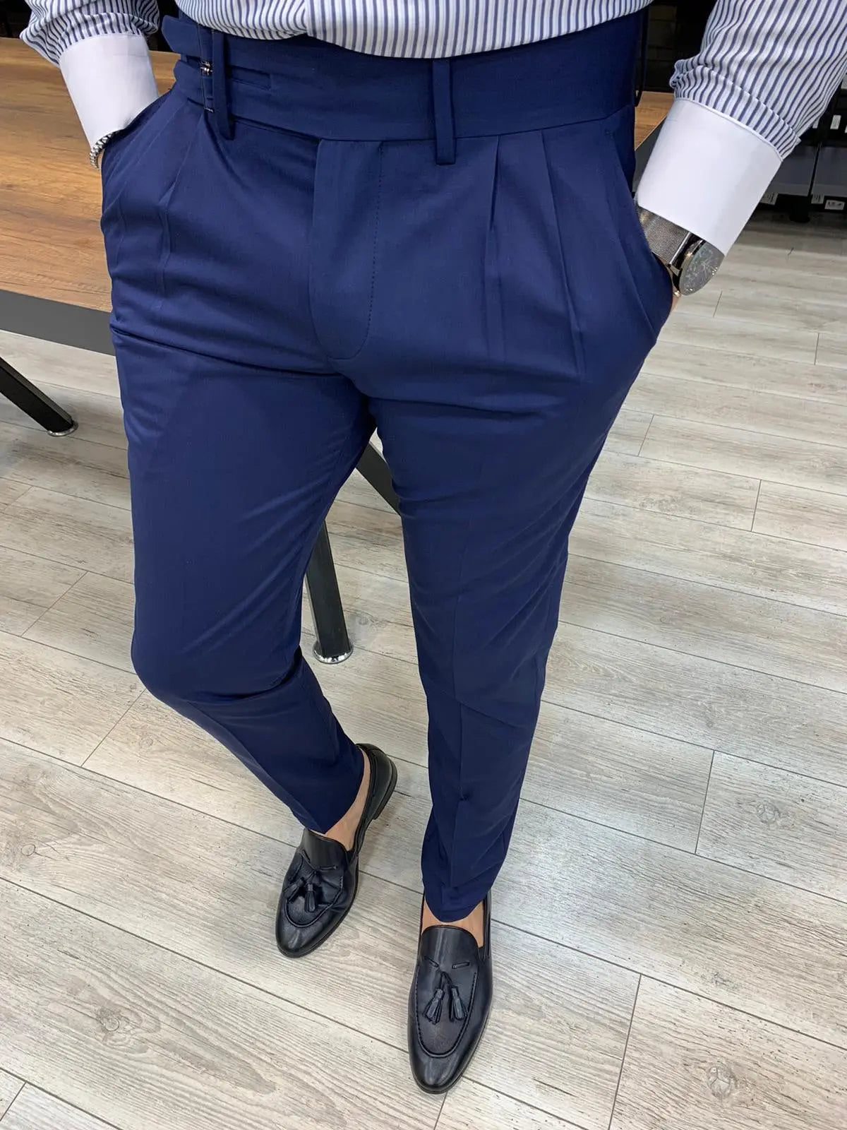 Jake Blue Double Pleated Buckled Slim Pants - BRABION