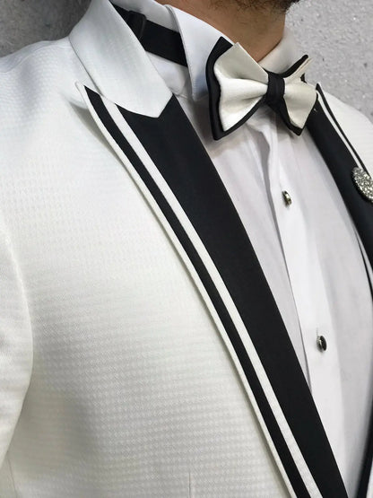 Infinite White Tuxedo with Black Vest - Timeless Elegance for Men - BRABION
