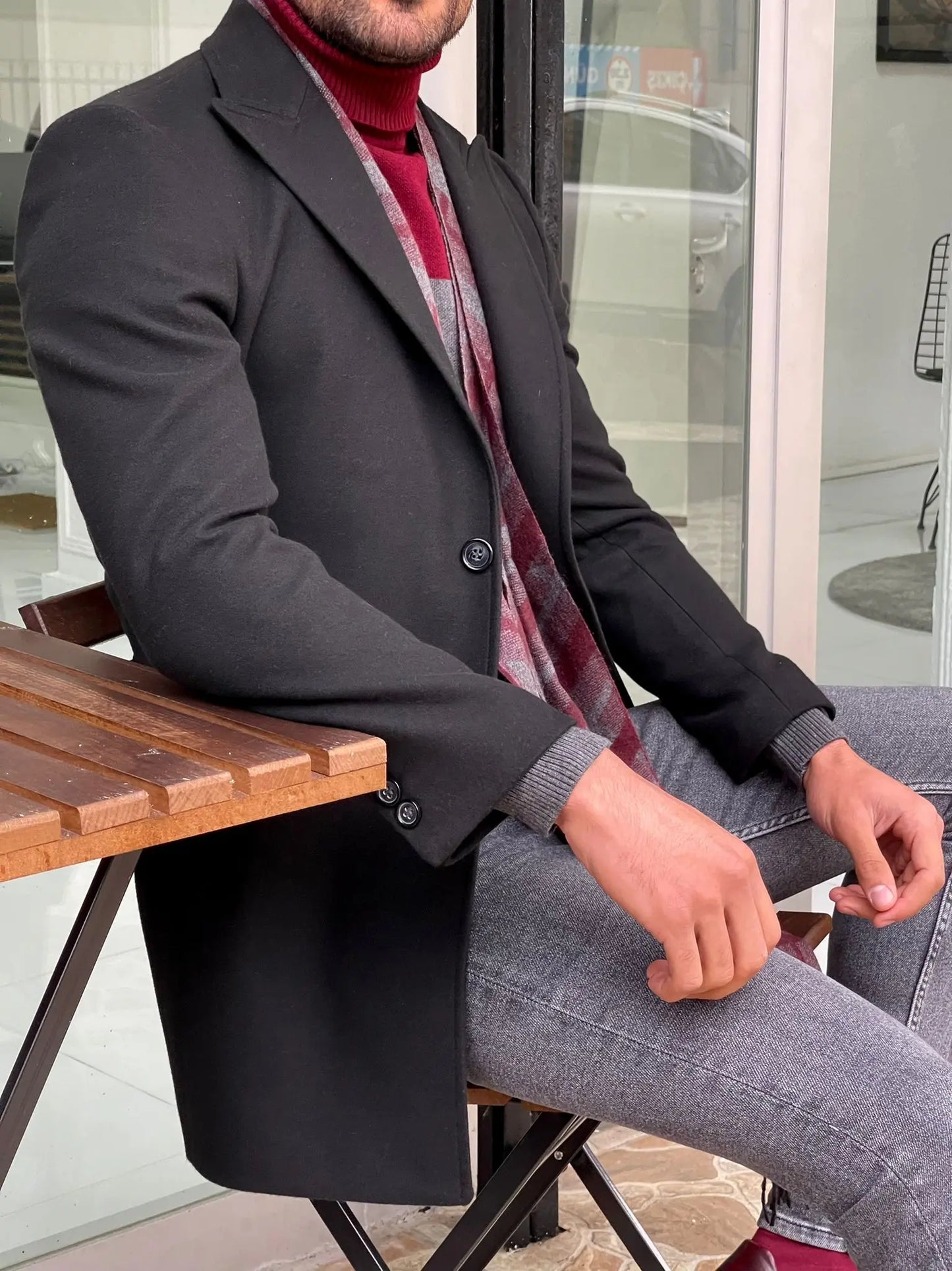 Viena Black Slim Fit Wool Long Coat - BRABION