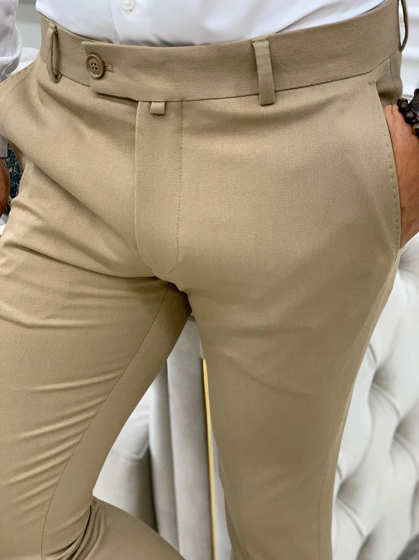 Serra Cream Slim Fit Pants – Elegant Versatility for Every Occasion - BRABION