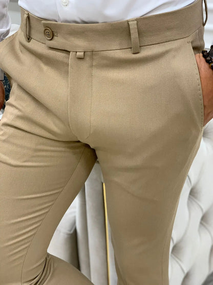 Serra Cream Slim Fit Pants – Elegant Versatility for Every Occasion - BRABION