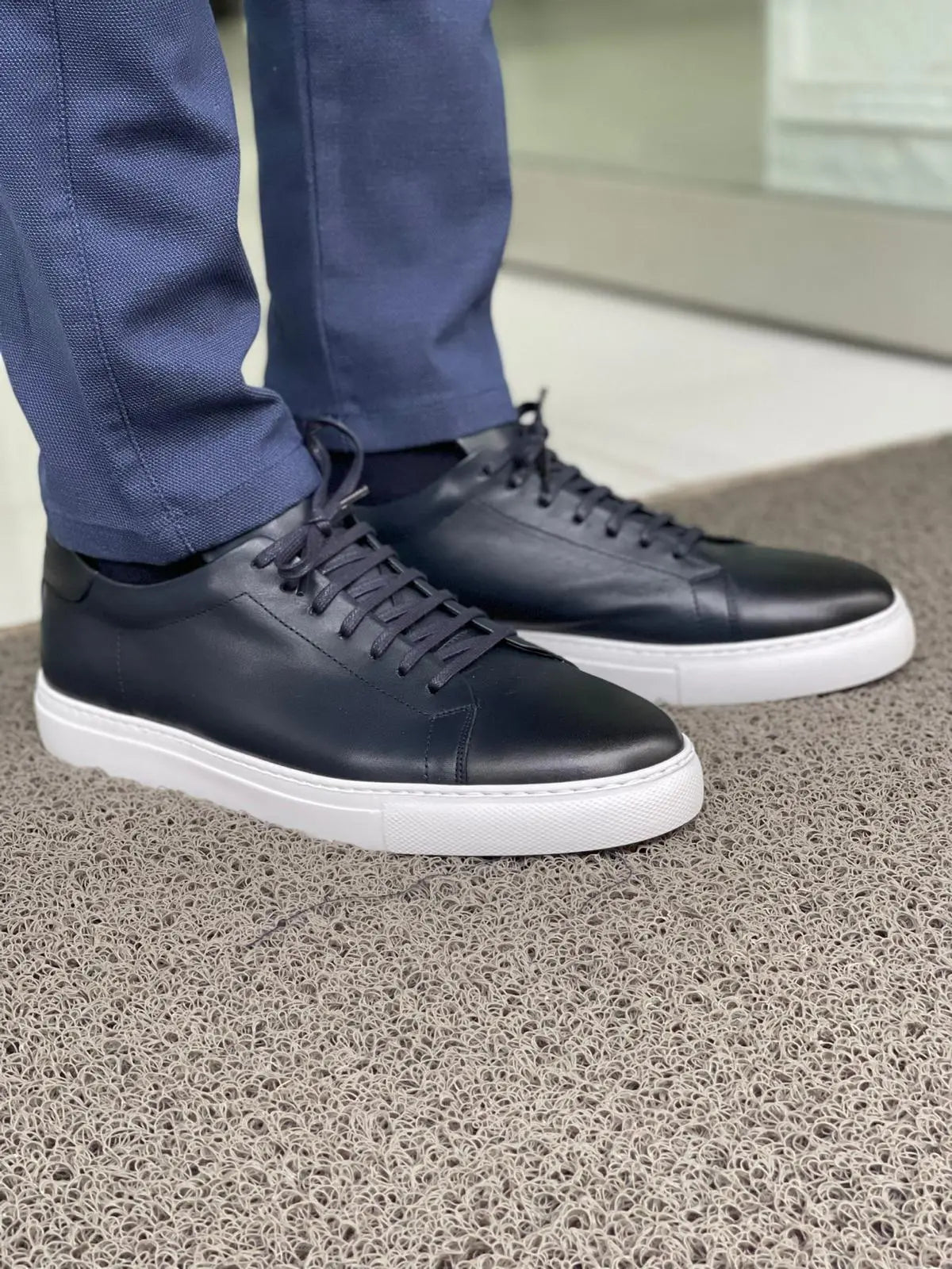Martin Navy Blue Lace-Up Mid-Top Sneakers: The Perfect Blend of Style and Comfort - BRABION