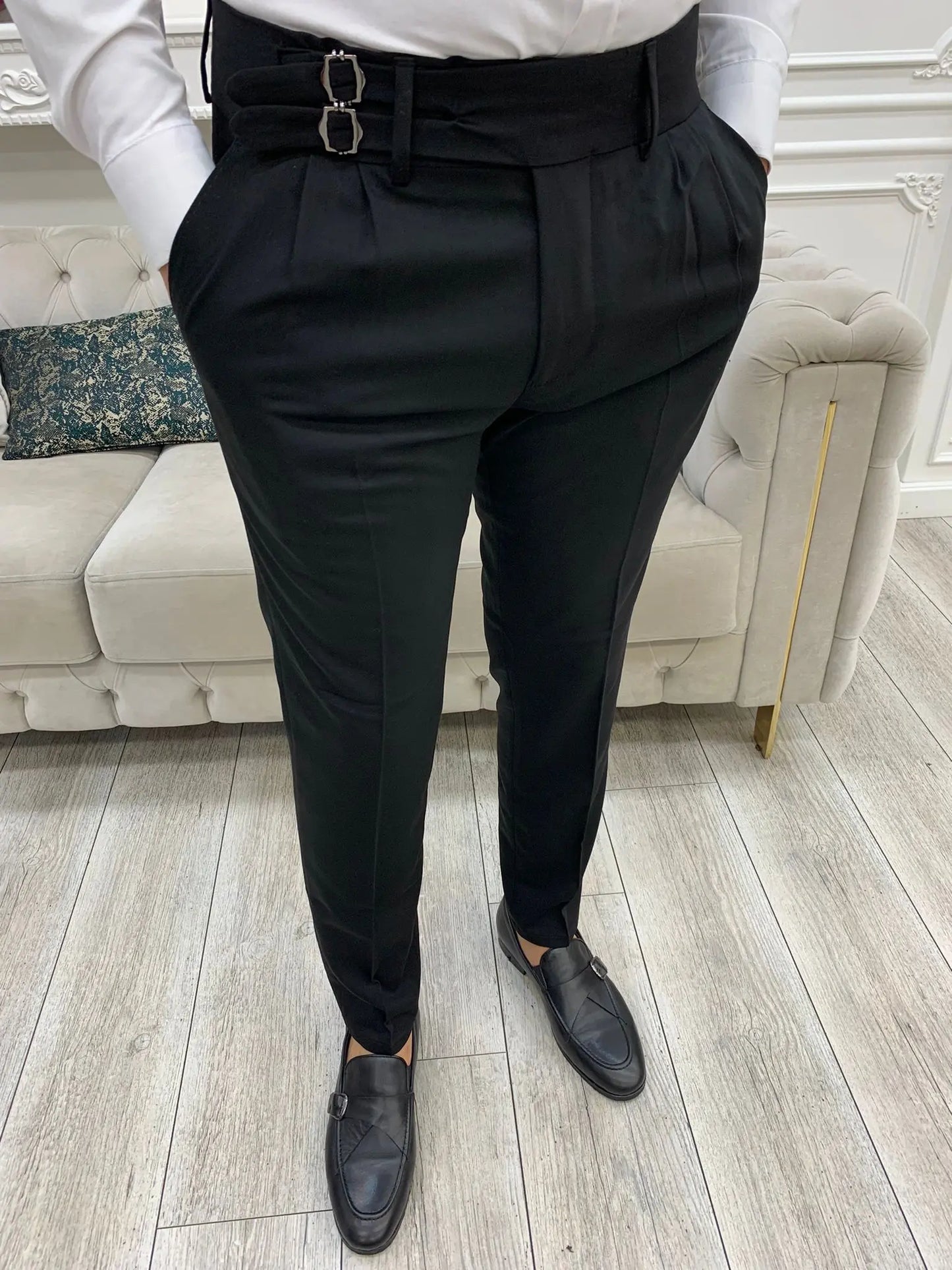 Black Buckled Canvas Trousers - BRABION