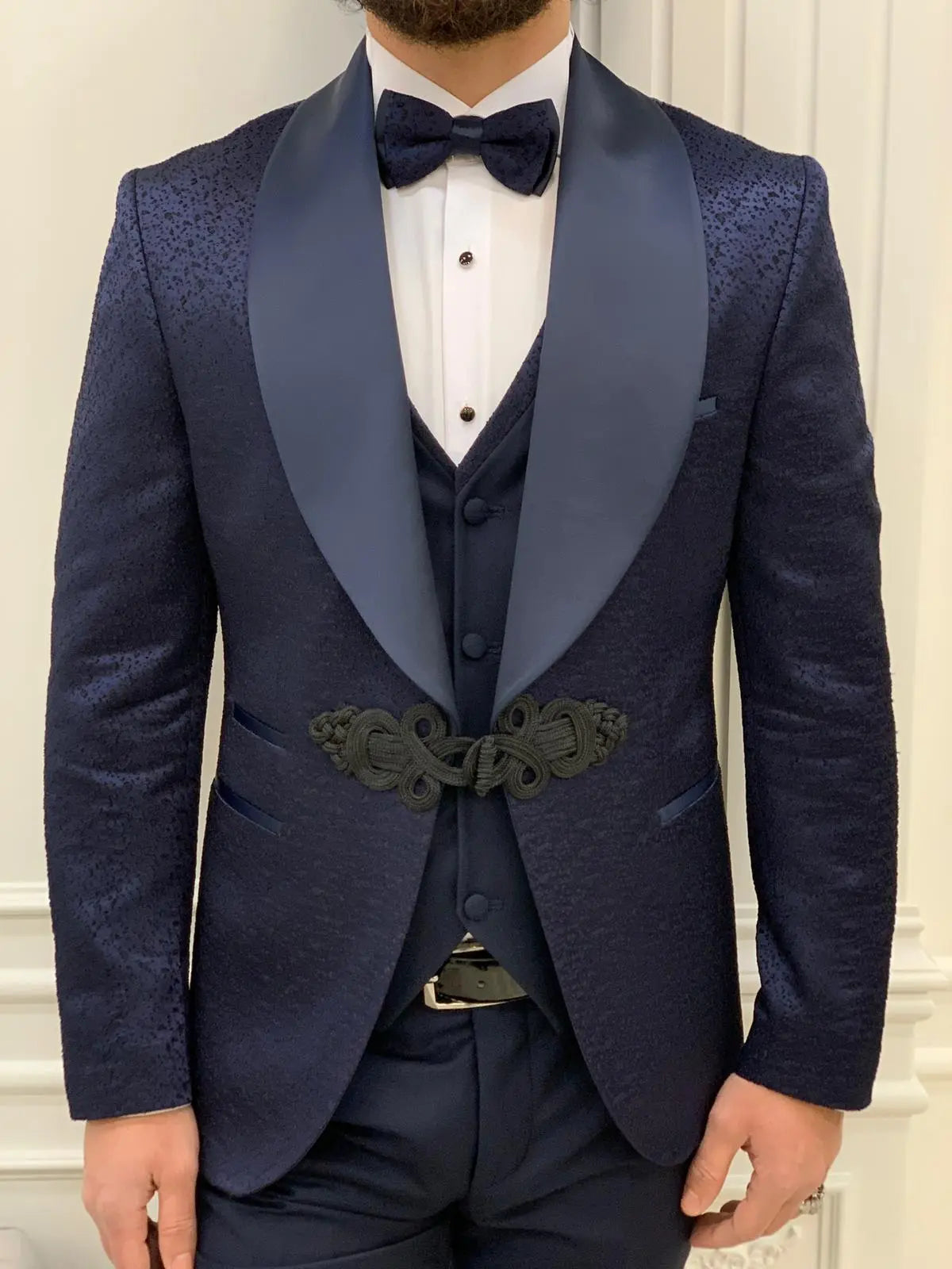 Lopez Navy Blue Slim Fit Tuxedo - BRABION