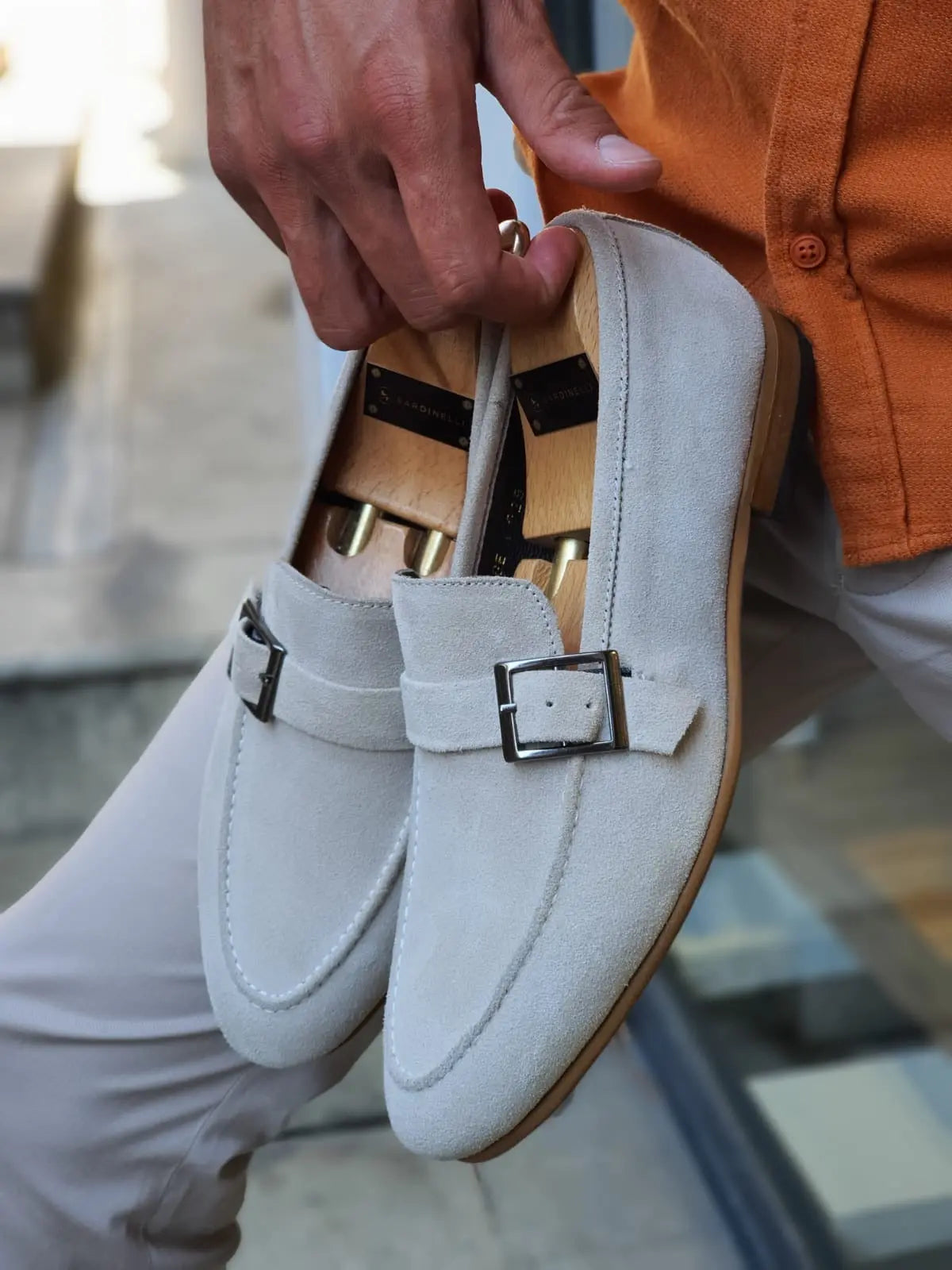 Henderson Beige Suede Buckle Loafers - BRABION