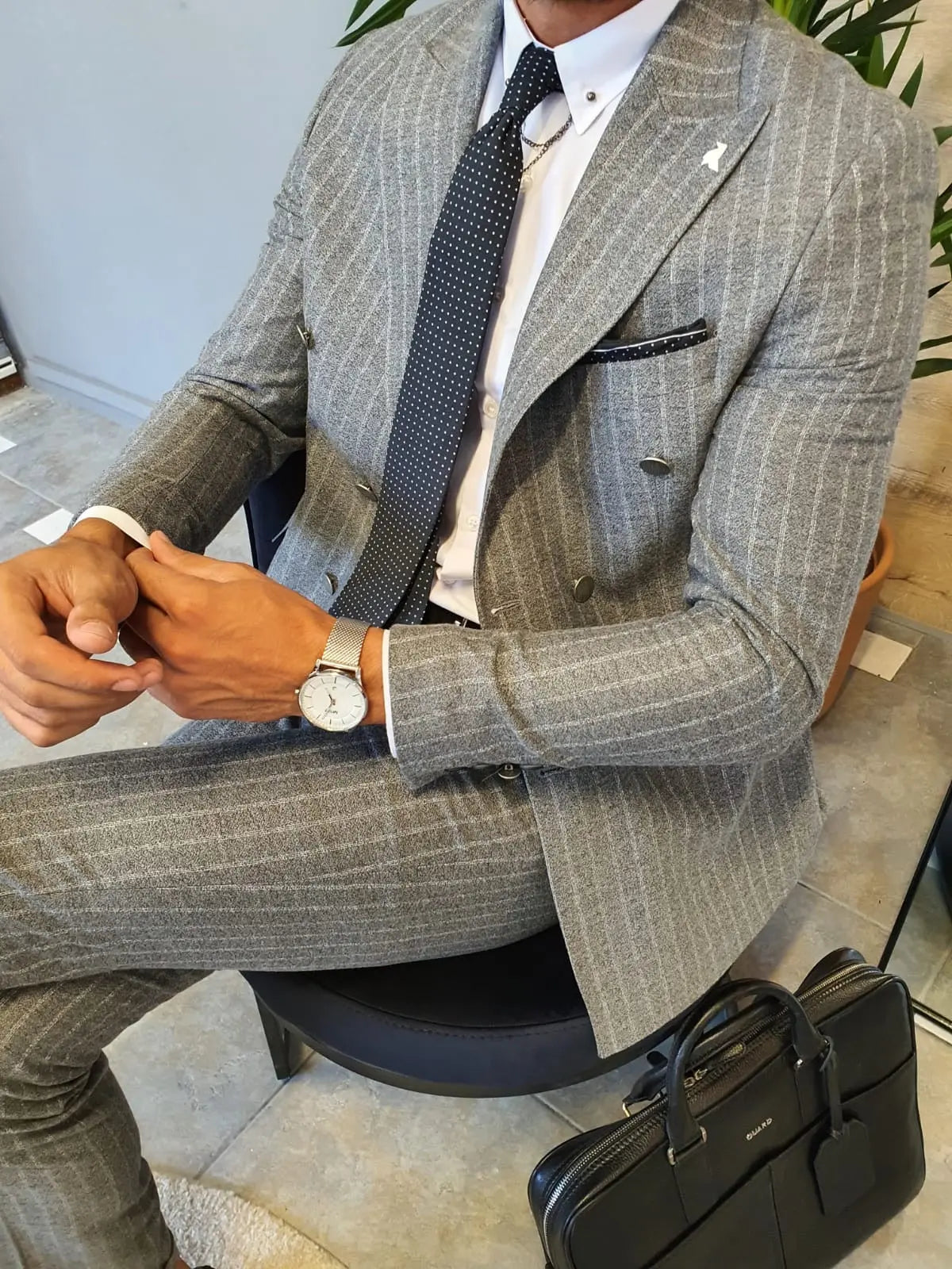 Wellington Gray Pinstripe Double Breasted Suit BOJONI