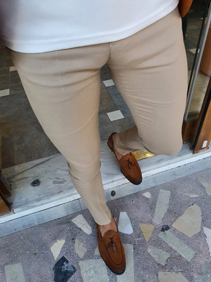 Stefano Beige Slim Fit Pants: Versatile Elegance for Every Occasion - BRABION