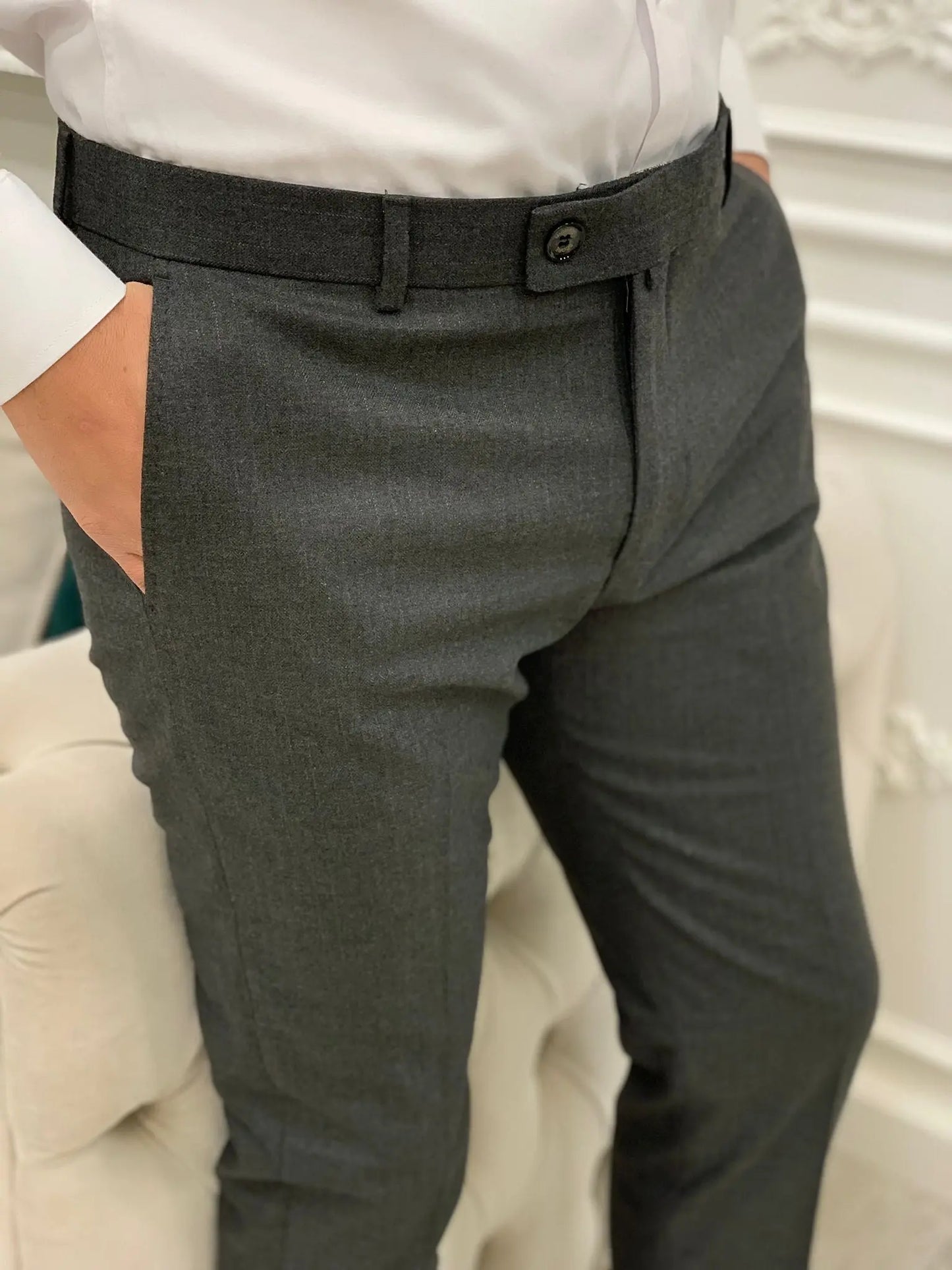 Anthracite Italian Style Slim Fit Trousers for Men - BRABION