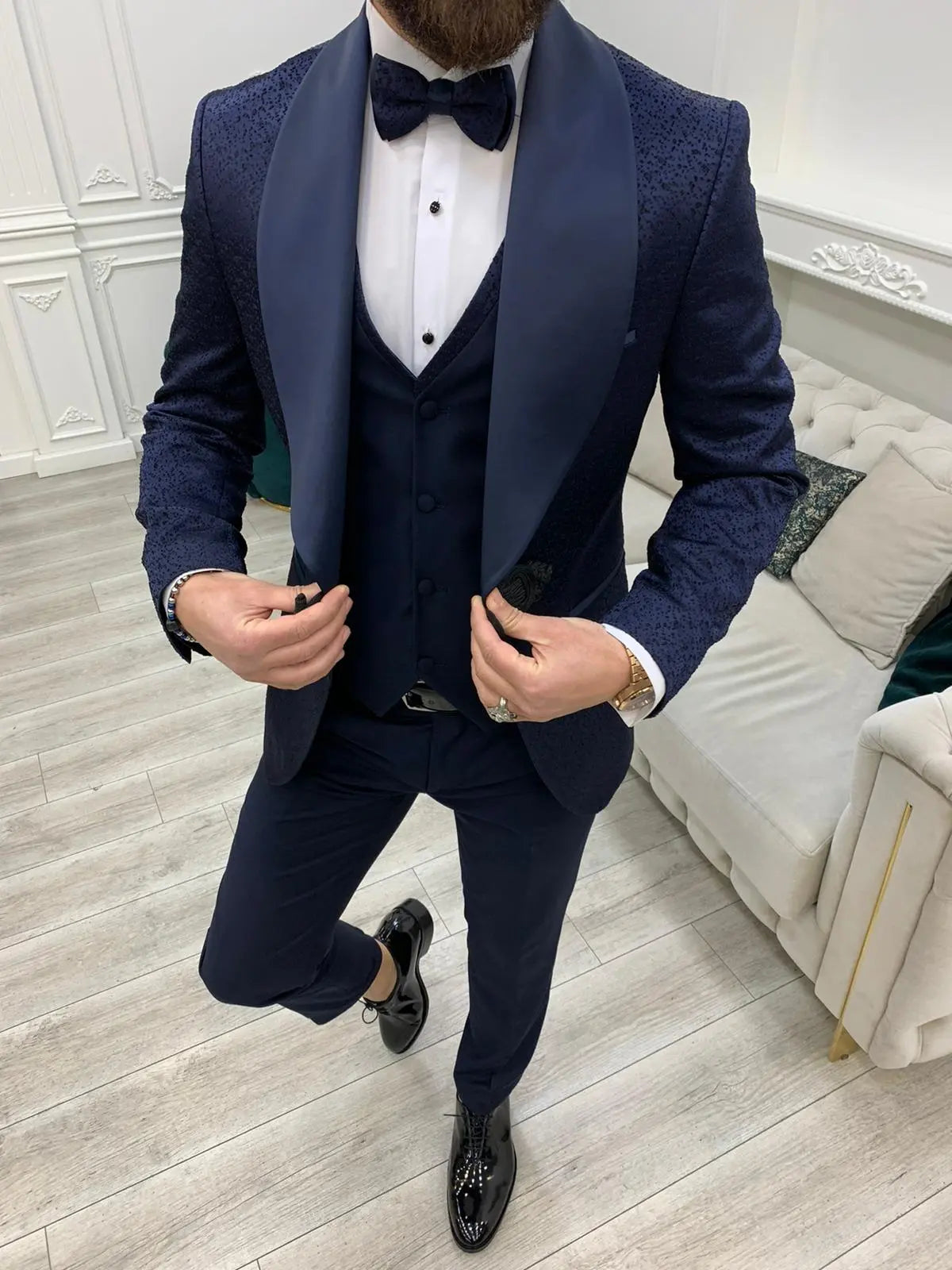 Lopez Navy Blue Slim Fit Tuxedo - BRABION